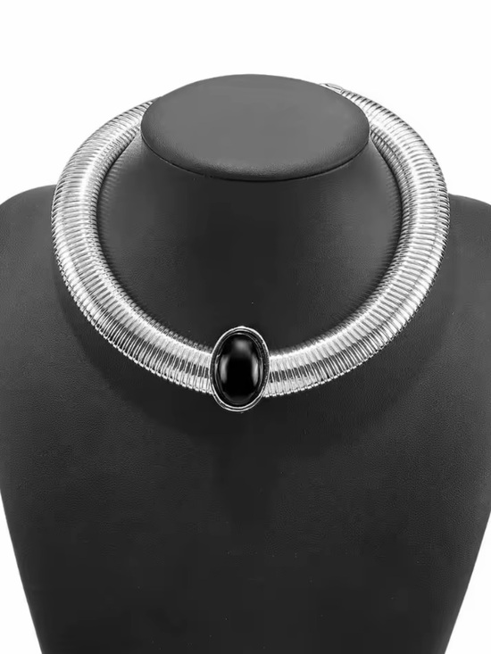 unknown Jewelry - Opyum Silver Color Brass Collar Necklace